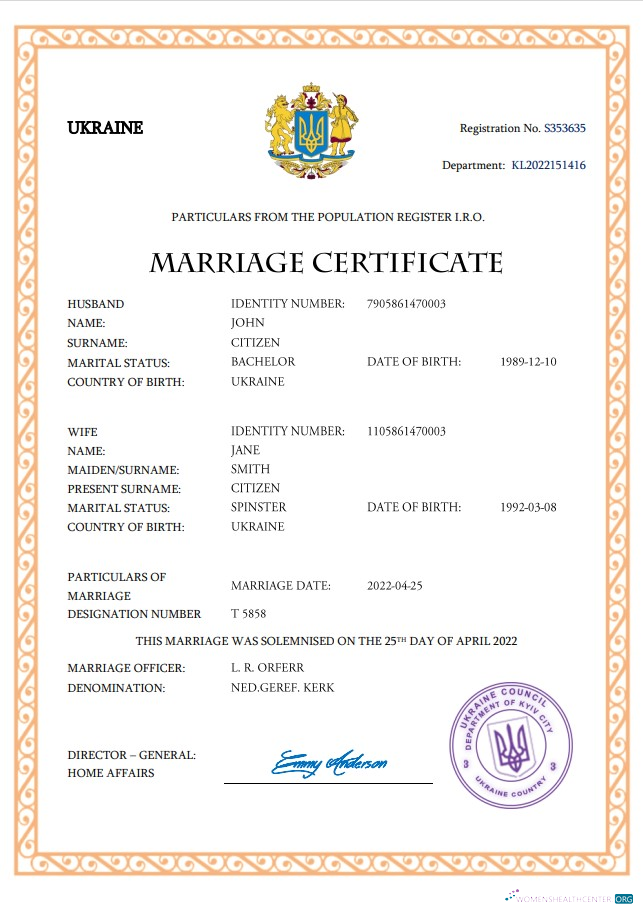 Download Ukraine marriage certificate Word and PDF template Photoshop template